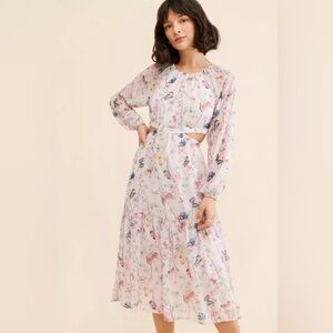 Steve Madden Cut Out MIDI Spring Butterfly Dress Floral Print Women's Dress